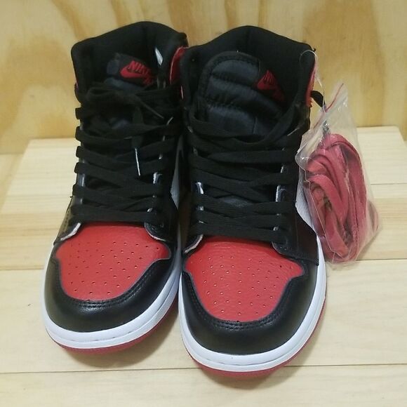 Jordan Shoes - Nike Air Jordan 1 Mid Bred Toe White Fire Red  Wmn's size 7